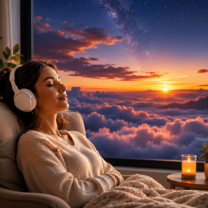 Woman listening to a guided self-hypnosis session