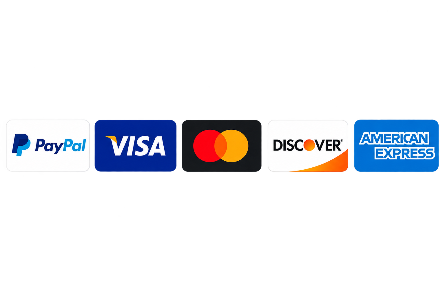 Accepted payment methods: PayPal, Visa, Mastercard, Discover and American Express